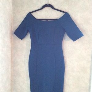 Off shoulder scuba dress. Dark teal color